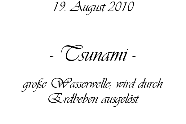 Tsunami - gro�e Wasserwelle; wird durch Erdbeben ausgel�st
