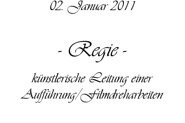 Regie - k�nstlerische Leitung einer Auff�hrung/Filmdreharbeiten