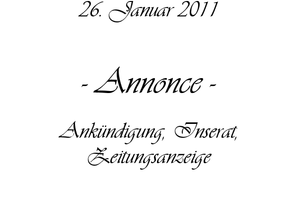Annonce - Ank�ndigung, Inserat, Zeitungsanzeige