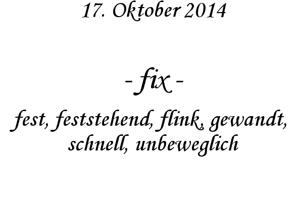 fix - fest, feststehend, flink, gewandt, schnell, unbeweglich
