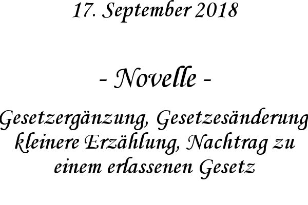 Novelle - Gesetzergnzung, Gesetzesnderung, kleinere Erzhlung, Nachtrag zu einem erlassenen Gesetz
